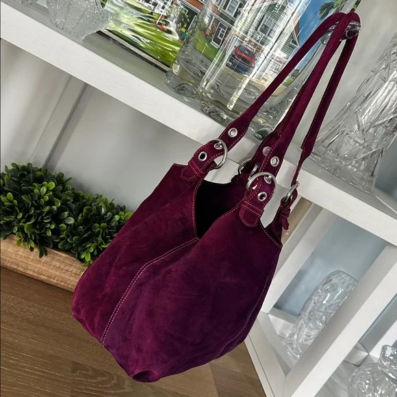 Authentic Vintage Prada Suede Triangle Logo Tote Bag –Plum color– Made in Italy - Picture 3 of 12